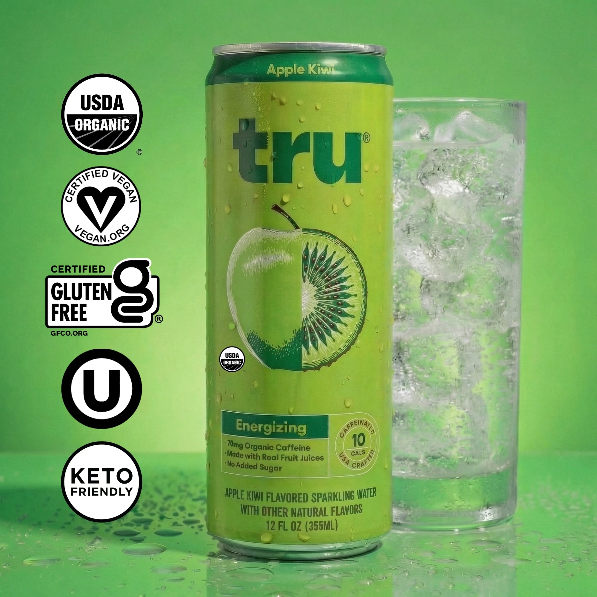 Apple Kiwi Organic Sparkling Energy Drink, 12-Pack | Tru