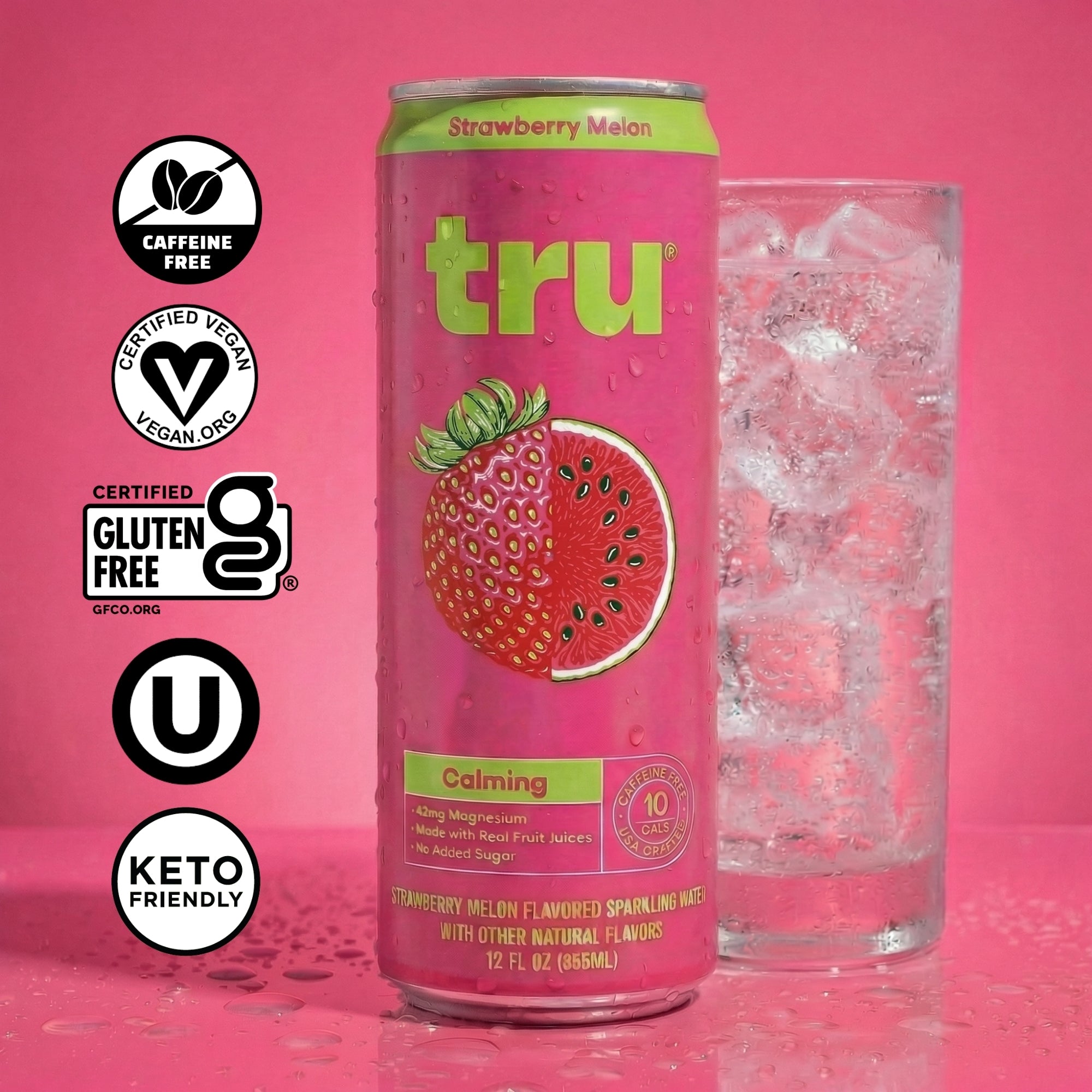 Strawberry Melon Magnesium Sparkling Water, 12-Pack | Tru